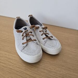 Sperry Gray and White Striped Flats